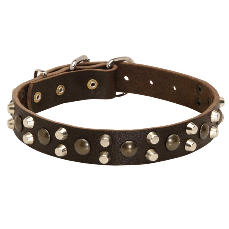 Leather Dogue de Bordeaux Collar with Studs and Pyramids