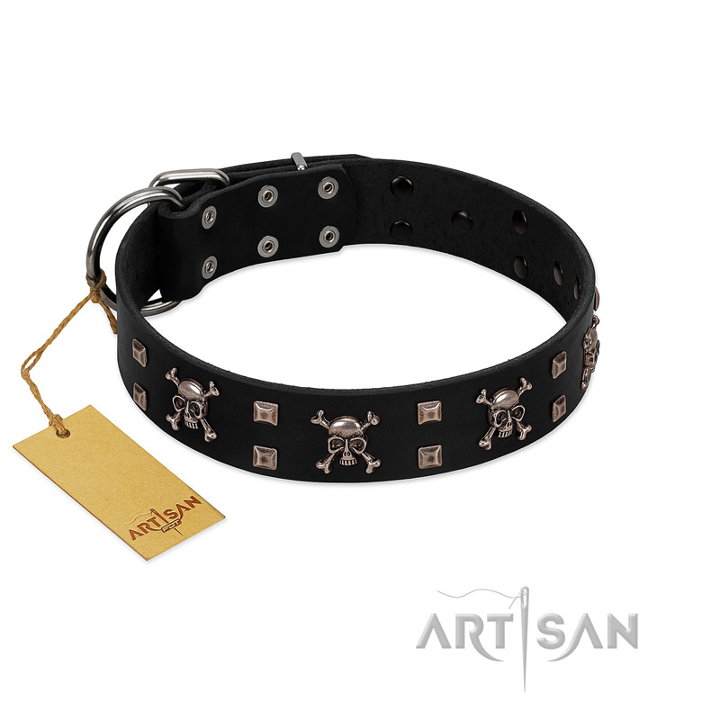 "Black Jack" Stylish Handmade FDT Artisan Black Leather Dogue de Bordeaux Collar