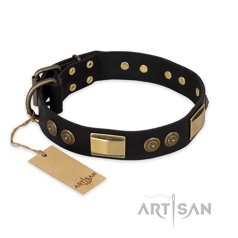 "Ancient Egypt" FDT Artisan Leather Dogue de Bordeaux Collar with Old Bronze Look Decorations