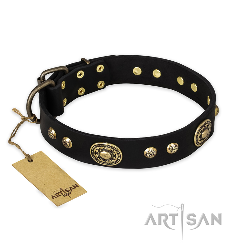 "High Fashion" FDT Artisan Studded with Plates Black Leather Dogue de Bordeaux Collar