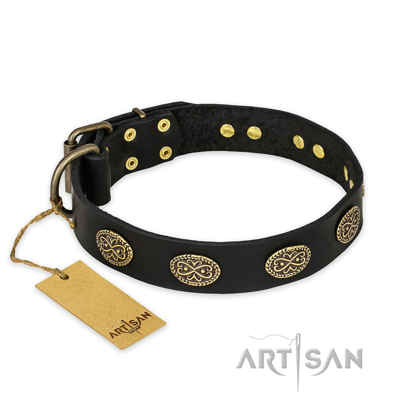 "Vintage Attraction" FDT Artisan Leather Dogue de Bordeaux Collar with Old Bronze Look Plates