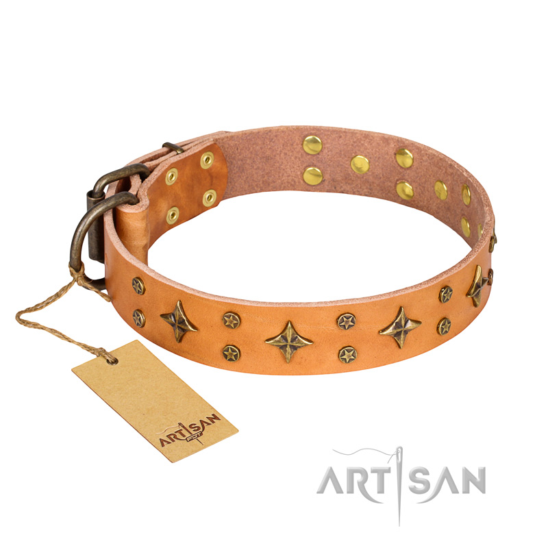 "Top-Flight" FDT Artisan Adorned Tan Leather Dogue de Bordeaux Collar