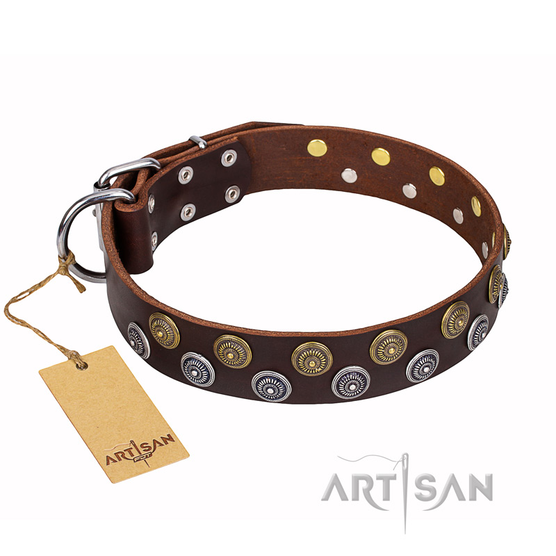 "Strong Shields" FDT Artisan leather Dogue de Bordeaux collar with stylish decorations