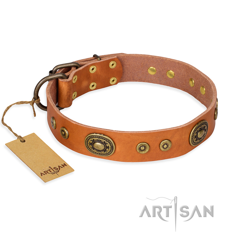 "Dandy Pet" FDT Artisan Handcrafted Tan Leather Dogue de Bordeaux Collar