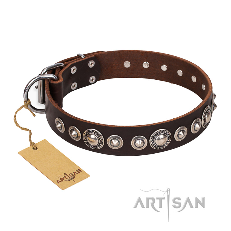 "Step and Sparkle" FDT Artisan Glamorous Studded Brown Leather Dogue de Bordeaux Collar