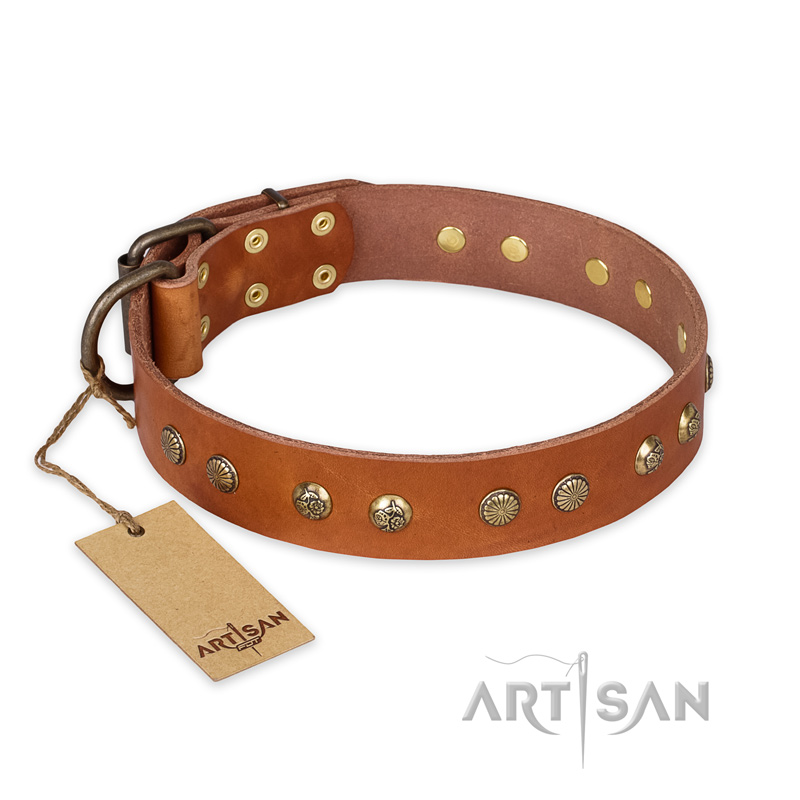 "Spring Flavor" FDT Artisan Adorned Leather Dogue de Bordeaux Collar with Old Bronze-Plated Engraved Studs