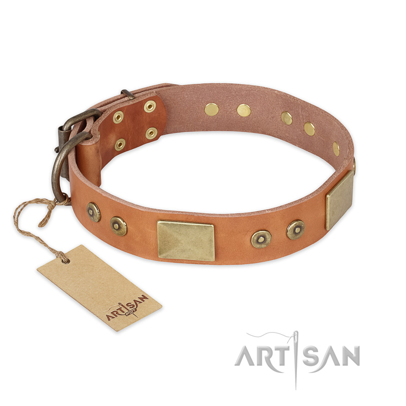 "The Middle Ages" FDT Artisan Handcrafted Tan Leather Dogue de Bordeaux Collar