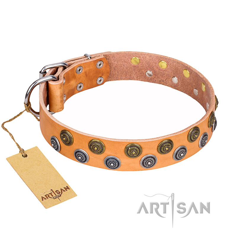 "Precious Sparkle" FDT Artisan Handcrafted Tan Leather Dogue de Bordeaux Collar