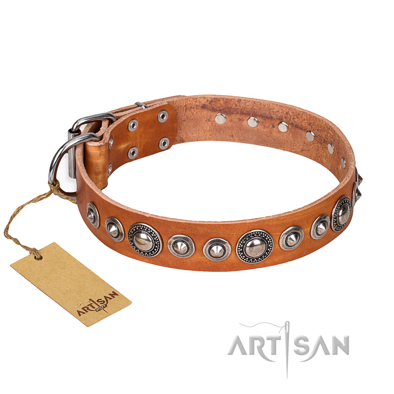 "Daily Chic" FDT Artisan Tan Leather Dogue de Bordeaux Collar with Decorations
