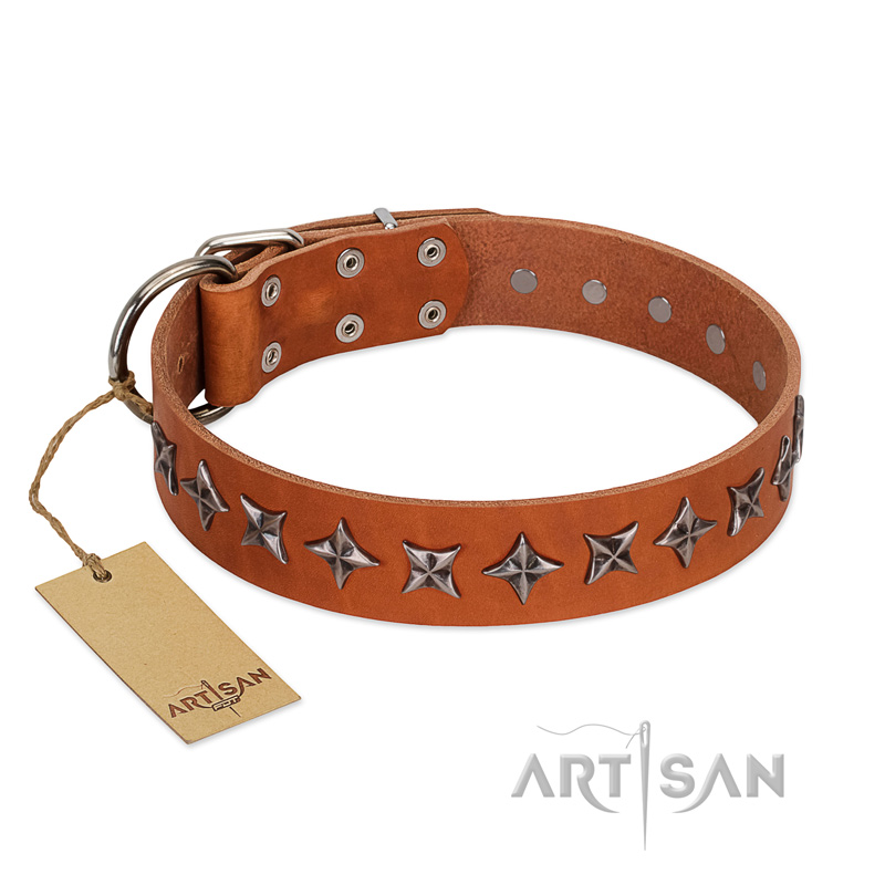"Star Trek" FDT Artisan Tan Leather Dogue de Bordeaux Collar Decorated with Stars