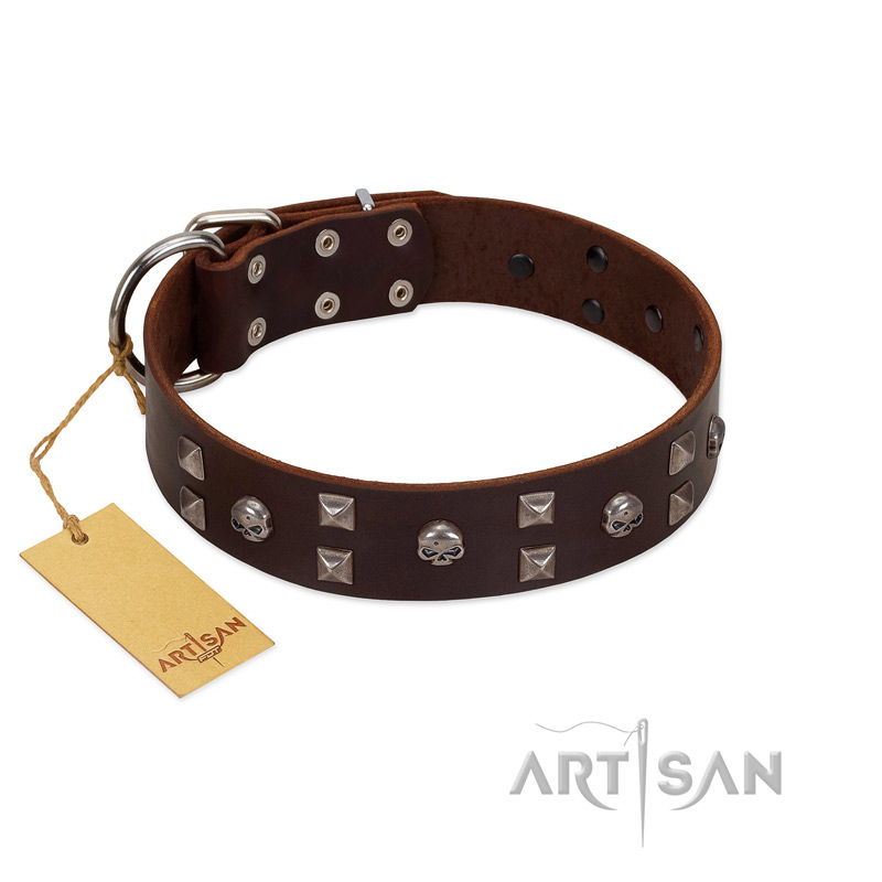 "Brown Shadow" Designer Handmade FDT Artisan Brown Leather Dogue de Bordeaux Collar