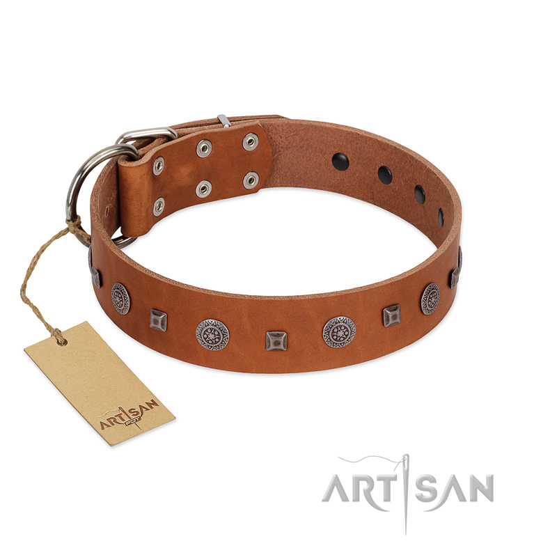 "Sweet Caramel" Designer FDT Artisan Tan Leather Dogue de Bordeaux Collar